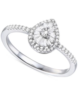 Promised Love - Diamond Baguette & Round Teardrop Cluster Ring (1/4 ct. t.w.) in Sterling Silver