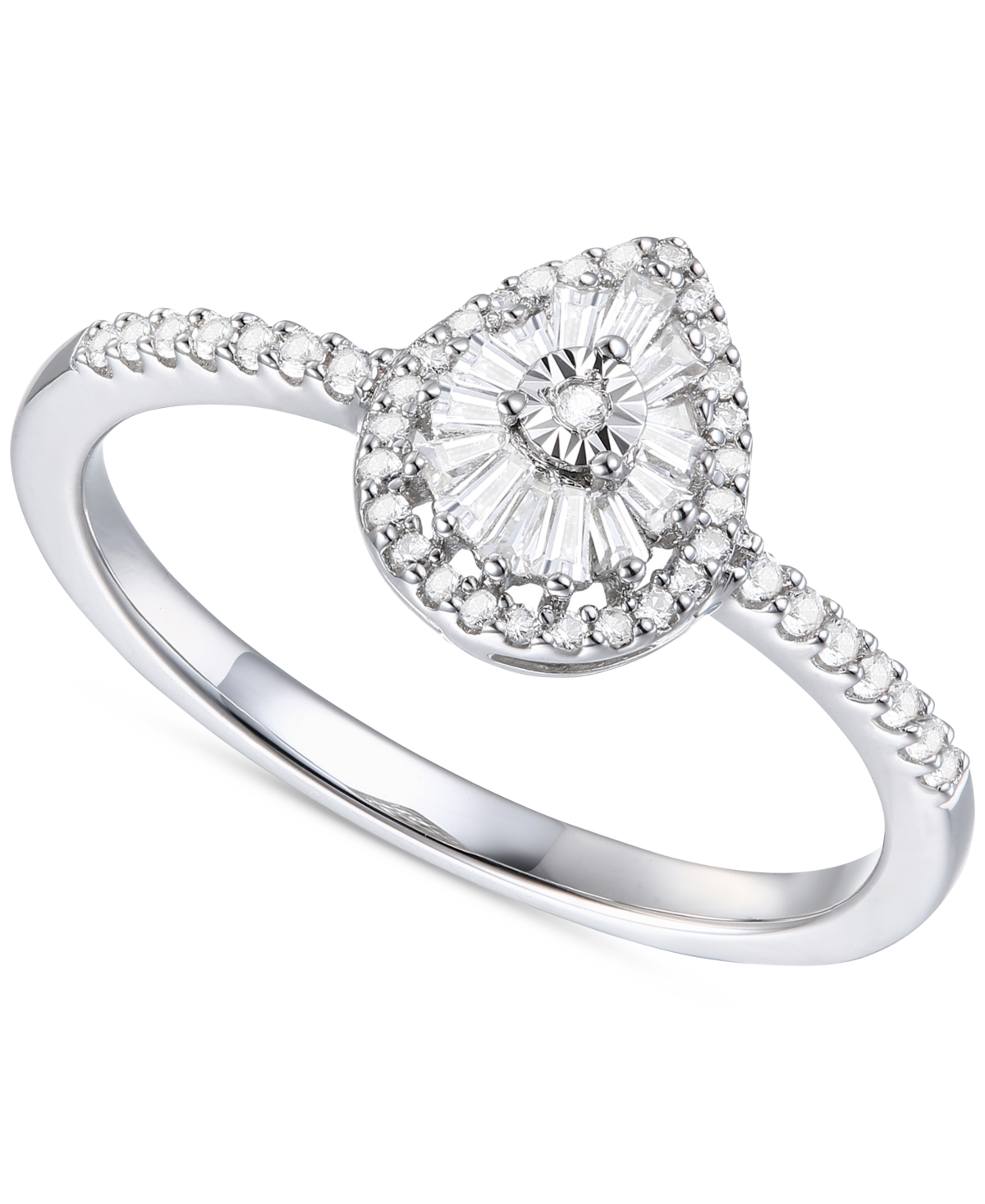 Diamond Baguette & Round Teardrop Cluster Ring (1/4 ct. t.w.) in Sterling Silver - Sterling Silver