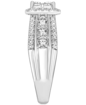 Diamond Princess & Round Halo Cluster Engagement Ring (1-5/8 ct. t.w.) in 14k White Gold