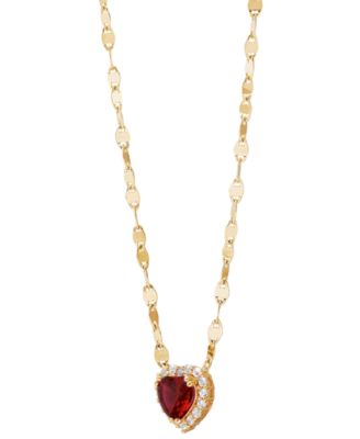 Lab-Grown Pink Sapphire (1-1/2 ct. t.w.) & Lab-Grown White Sapphire (1/4 ct. t.w.) Heart Pendant Necklace in 14k Gold-Plated Sterling Silver, 16" + 2" extender (Also in Lab-Grown Ruby)