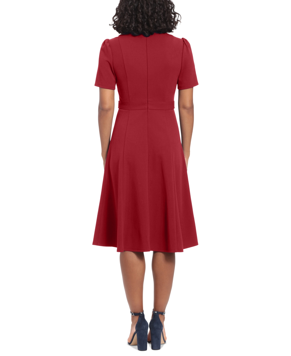 London Times Petite Fit & Flare Scuba Crepe Midi Dress