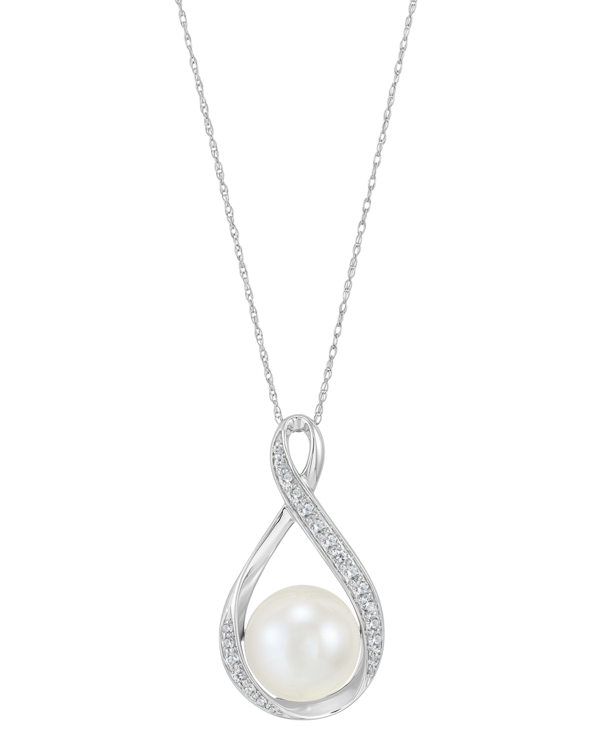 Honora Cultured Ming Pearl (11mm) & Diamond (1/4 ct. t.w.) Swirl Pendant Necklace in 14k Gold, 16