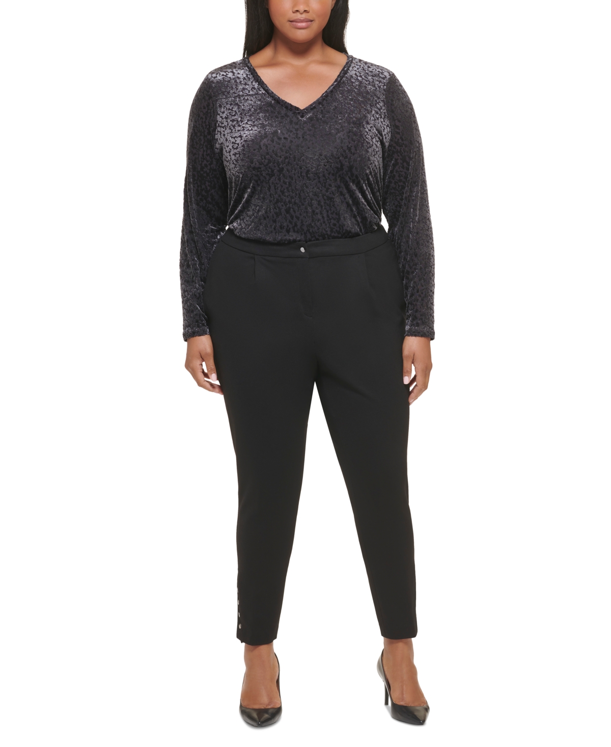Calvin Klein Plus Size Ponte Pleated Slim-Leg Pants
