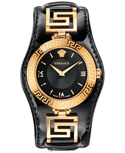 Versace Women's Swiss V-Signature Black Leather Strap Watch 35mm VLA020014