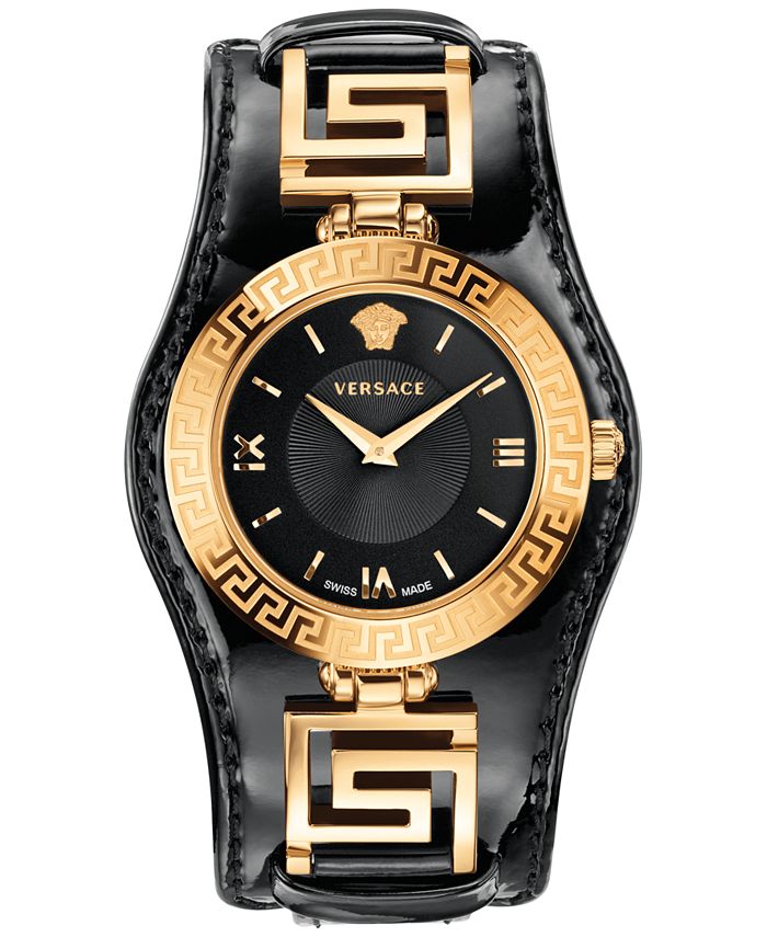 Versace Women's Swiss V-Signature Black Leather Strap Watch 35mm ...