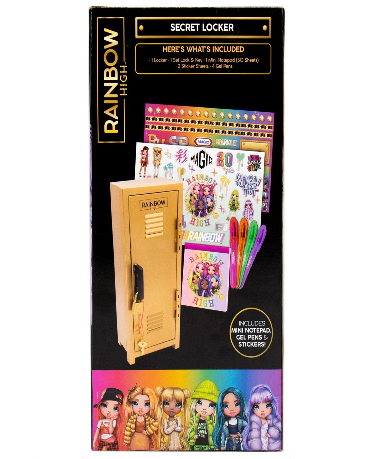 Rainbow High Secret Locker: Armadietto Giocattolo Con Lucchetto, Blocco Note, Penne Gel E Adesivi, Per Bambine Da 6 Anni