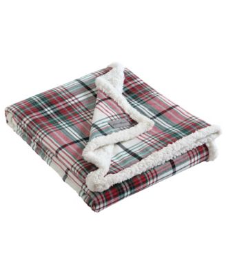 CLOSEOUT! Plaid Cotton Yarn Dye Flannel Faux Shearling Reverse Throw, 60" X 50"