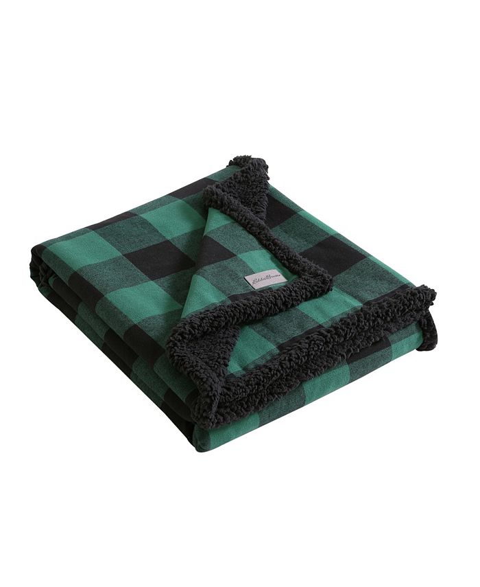 Eddie Bauer Cabin Plaid Flannel Yarn Dye Sherpa 2 Piece Throw and