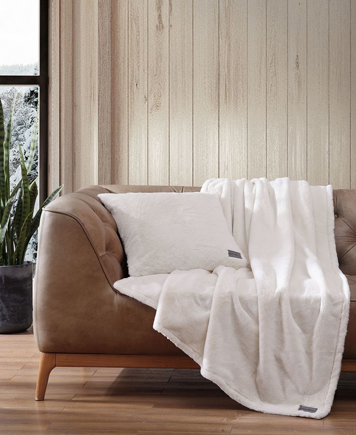 Eddie Bauer Solid Ivory Faux Fur 2 Piece Throw and Pillow Cover Set Macy's