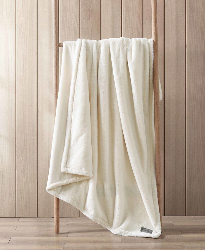 Eddie Bauer Solid Natural Faux Fur Reversible Throw, 60" X 50