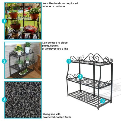 3-Tier Metal Iron Plant Stand with Scroll Design