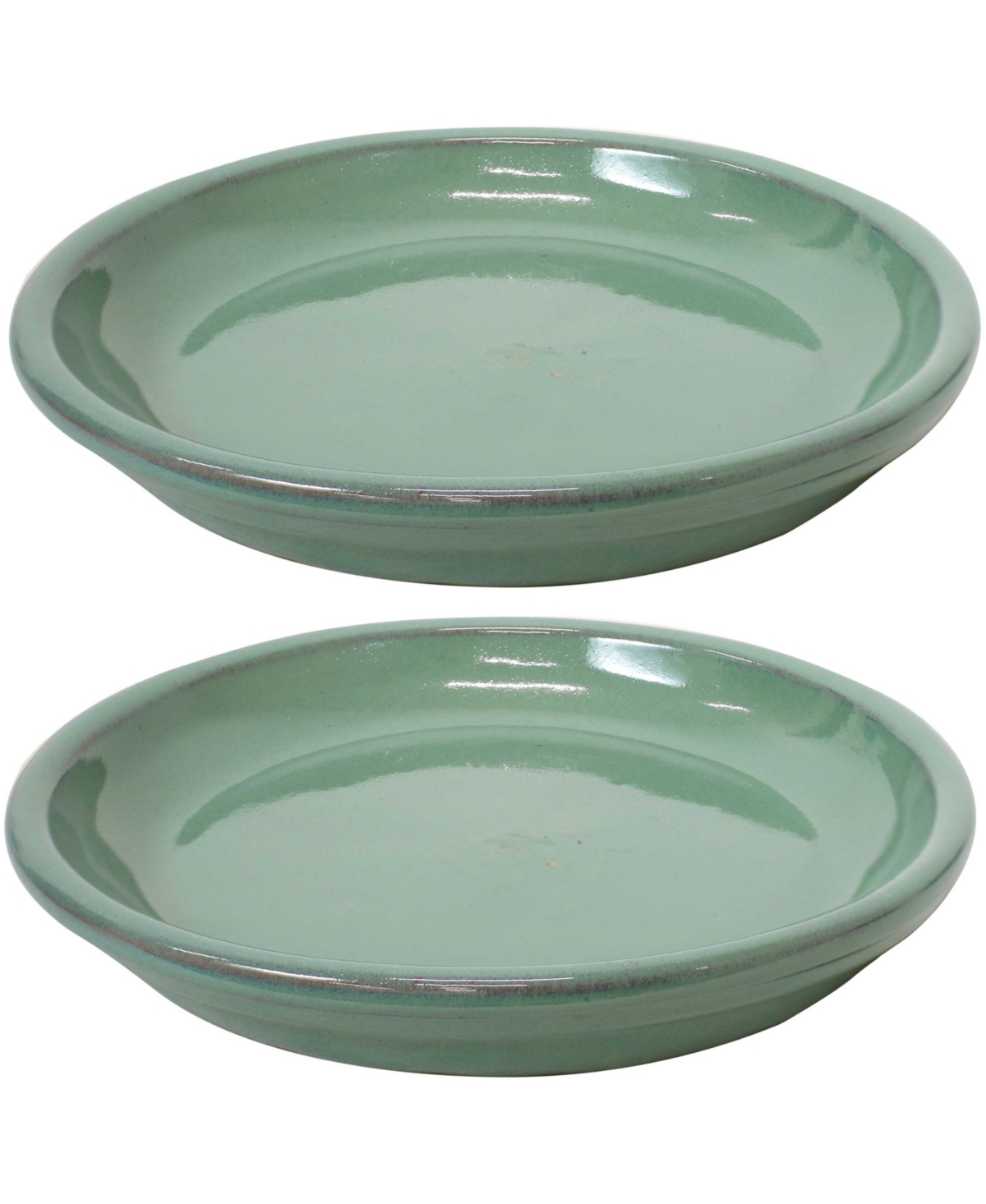 7 in Glazed Ceramic Flower Pot/Plant Saucer - Seafoam - Set of 2 - Light green
