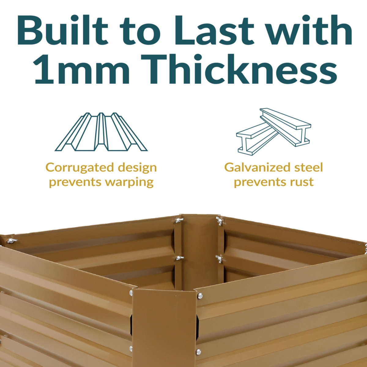 Sunnydaze Decor Galvanized Steel Square Raised Garden Bed - -- Brown
