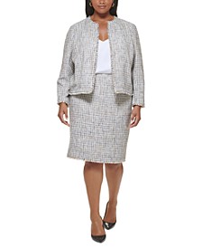 Plus Size Tweed Open-Front Jacket & Pencil Skirt