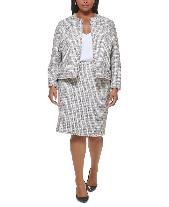 Calvin Klein Plus Size Tweed Open-Front Jacket & Pencil Skirt & Reviews -  Wear to Work - Women - Macy's