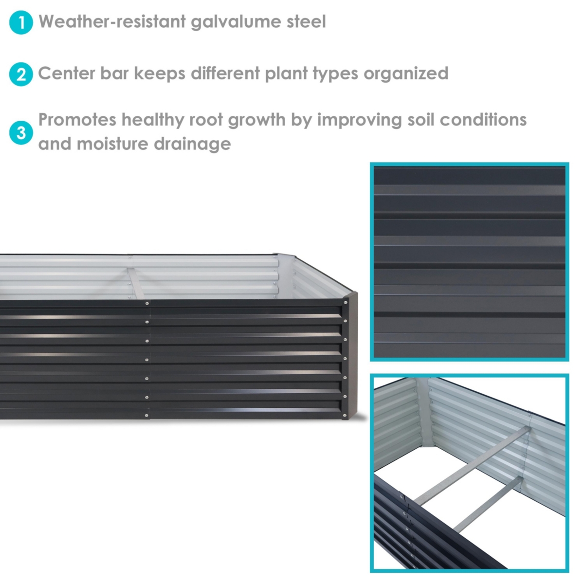 Sunnydaze Decor Galvalume Steel Rectangle Raised Garden Bed - Dark Gray -