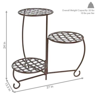 Indoor/Outdoor Steel Decorative Checker Top 3-Tiered Flower Plant Stand Display - Bronze - 2pk