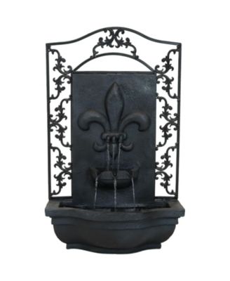 French Lily 33-Inch Polystone Outdoor Solar Wall Fountain - Lead Finish