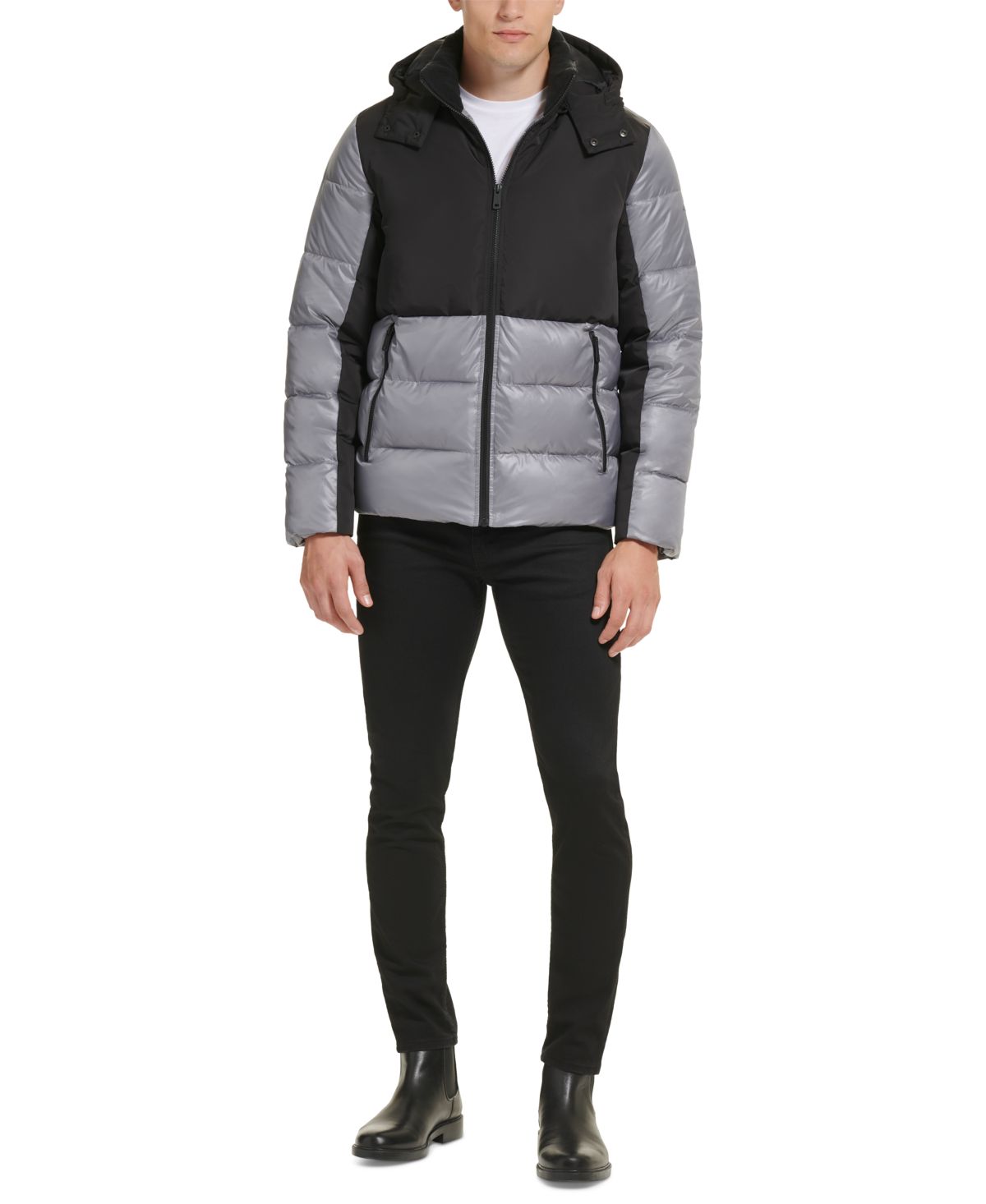 Мужская пуховая куртка в цветную клетку из смешанной ткани