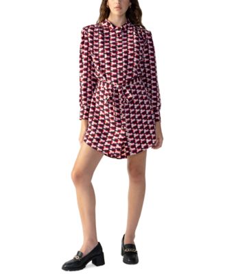 Sanctuary - Women's Geo-Print Belted Mini Shirt Dress