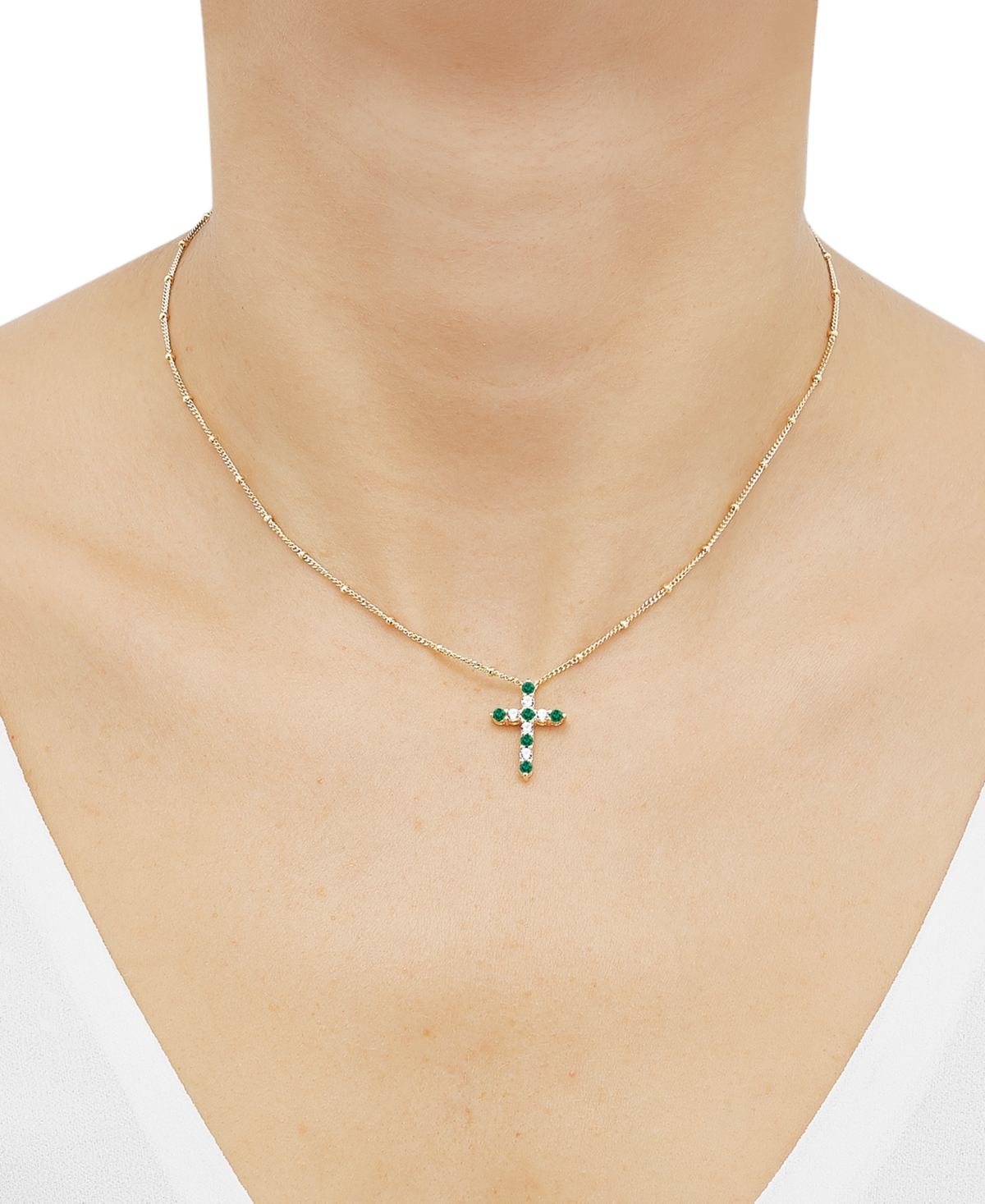 Lab-Grown(1/4 ct. t.w.) & Lab-Grown White Sapphire (1/3 ct. t.w.) Cross Pendant Necklace in 14k Gold-Plated Sterling Silver, 16
