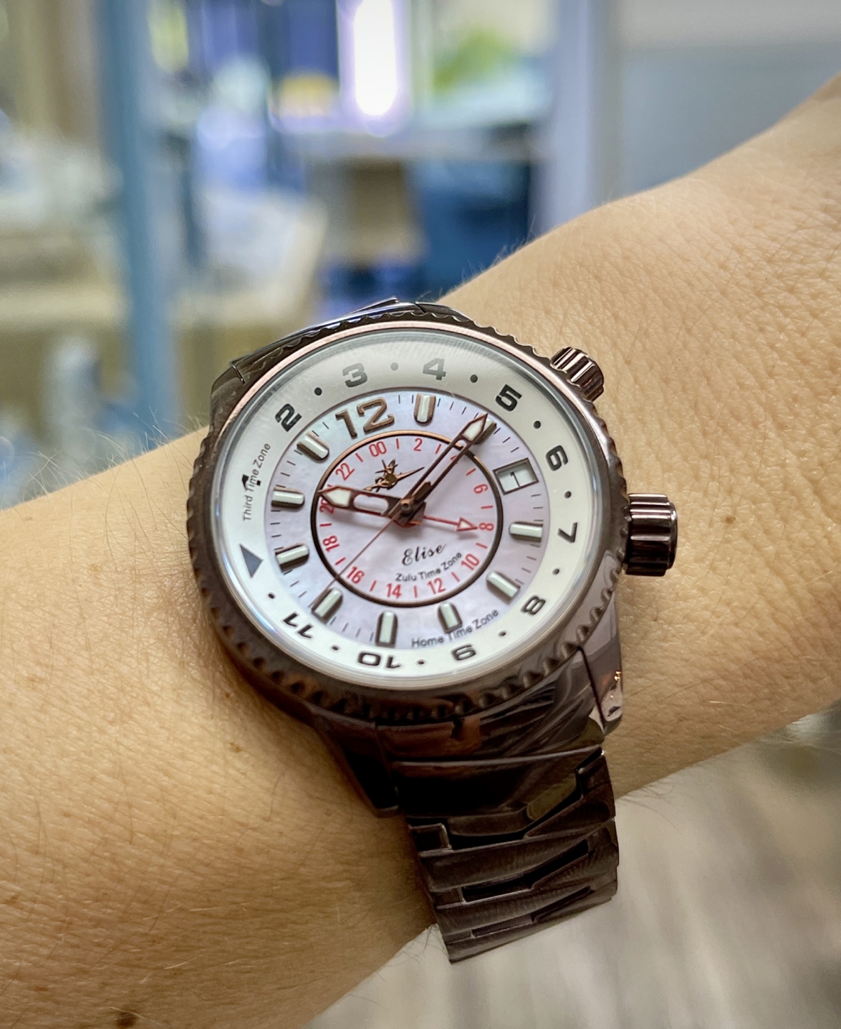 Shop Abingdon Co. Women's Elise Swiss Tri-time Bronze Ion-plated Stainless Steel Bracelet Watch 33mm