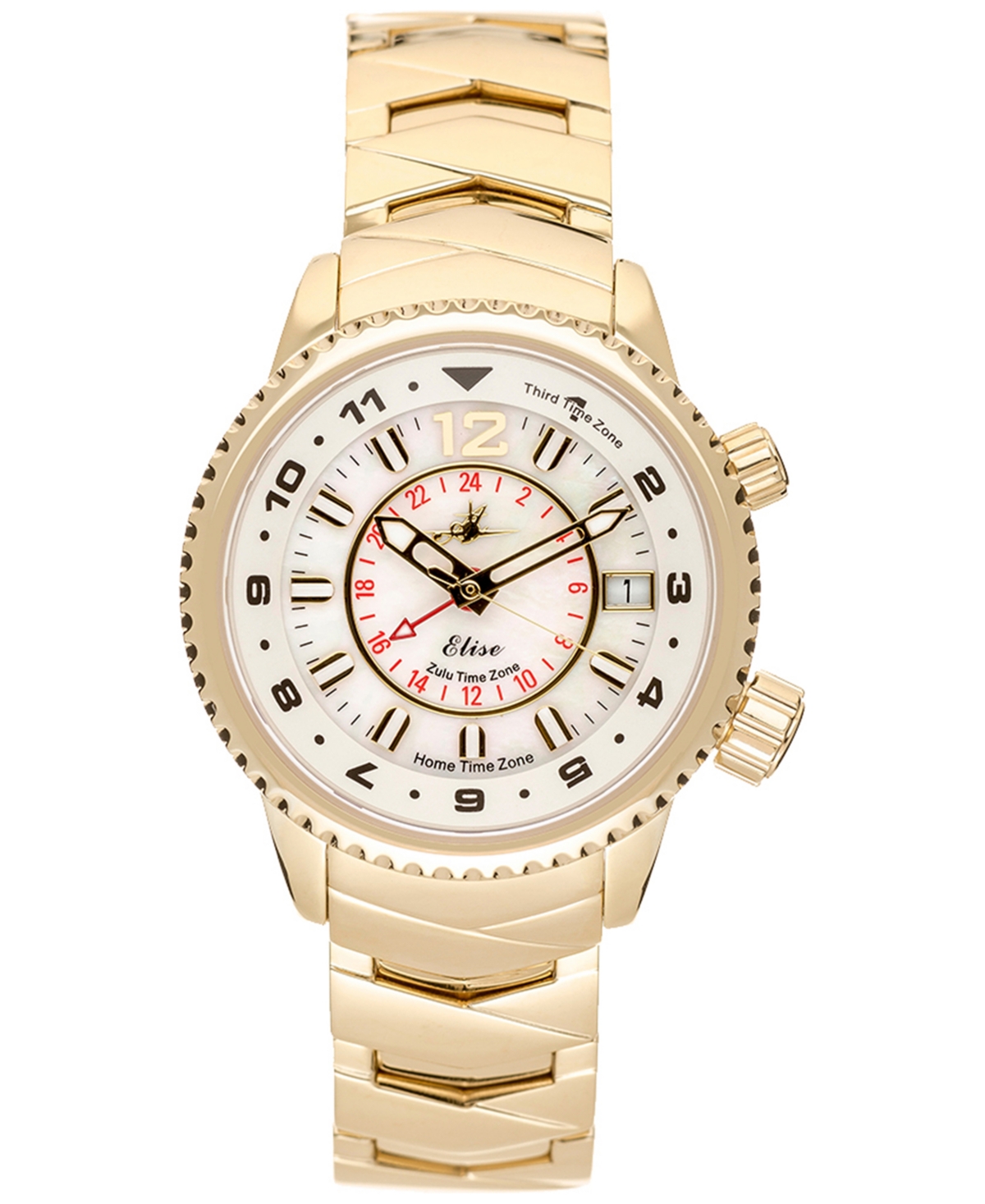 Abingdon Co. Women's Elise Swiss Tri-time 28k Gold Ion-plated Stainless Steel Bracelet Watch 33mm In Egyptian Gold