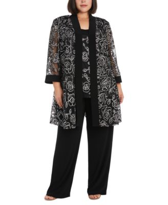 R & M Richards - Plus Size 3-Pc. Embroidered Jacket, Top & Pants Set