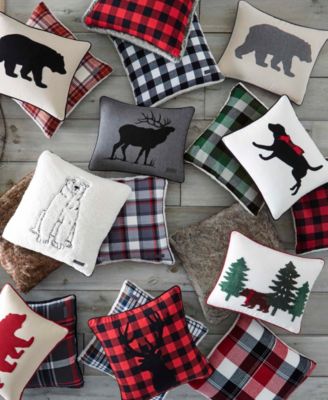 CLOSEOUT! Cabin Plaid Stag Head Cotton Yarn Dye Flannel Reversible Decortive Pillow, 20" x 20"
