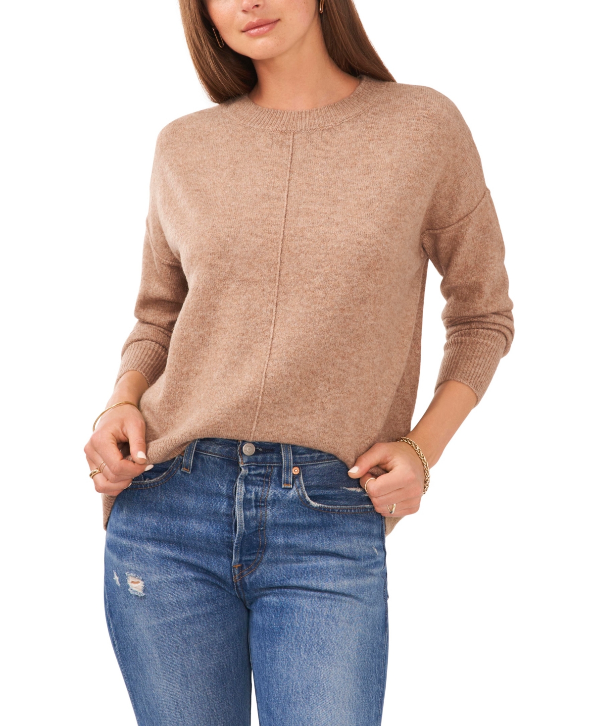 Vince Camuto Cozy Long Sleeve Extend Shoulder Sweater In Brown