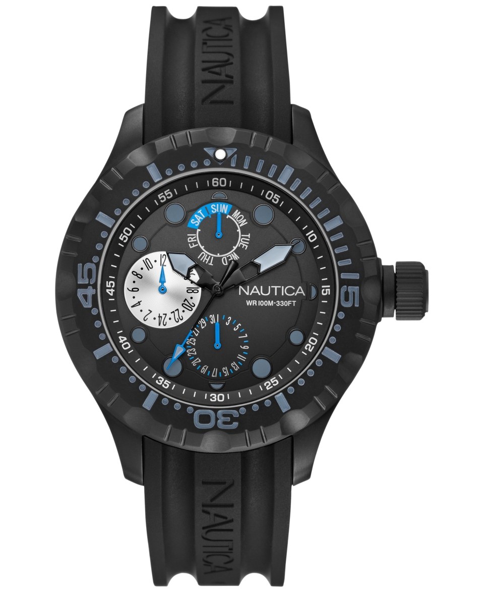 Nautica Mens Black Silicone Strap Watch 49mm N16681G   Watches