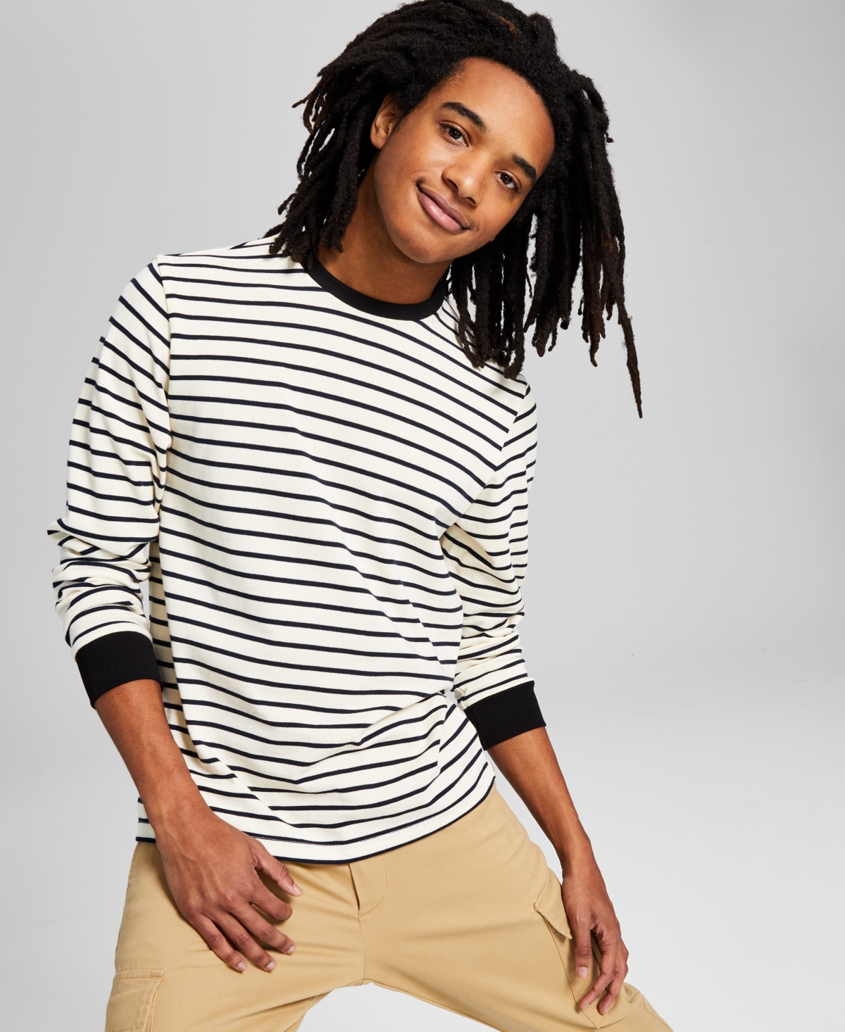 And Now This Men's Striped Knit Long-sleeve T-shirt In White/blue