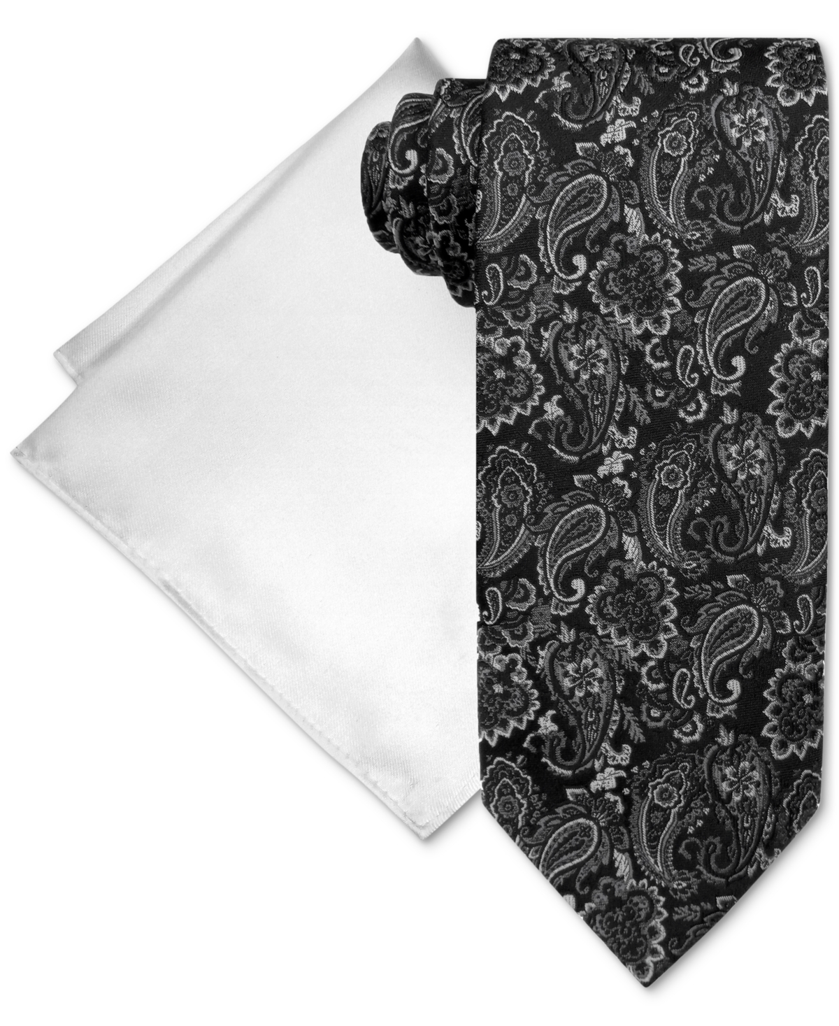Men's Paisley Tie & Pocket Square Set - Black