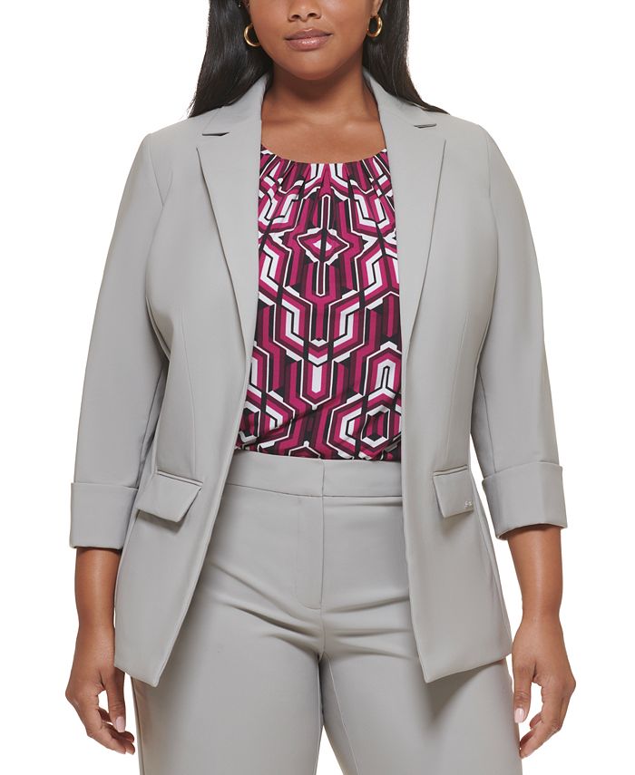 Calvin Klein Plus Size Notched-Lapel 3/4-Sleeve Blazer & Reviews - Jackets  & Blazers - Women - Macy's