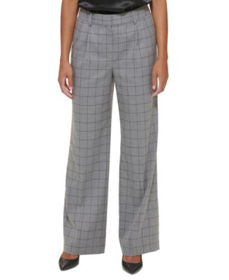Calvin Klein Women's Windowpane Print Belted Pants Gray Size 8