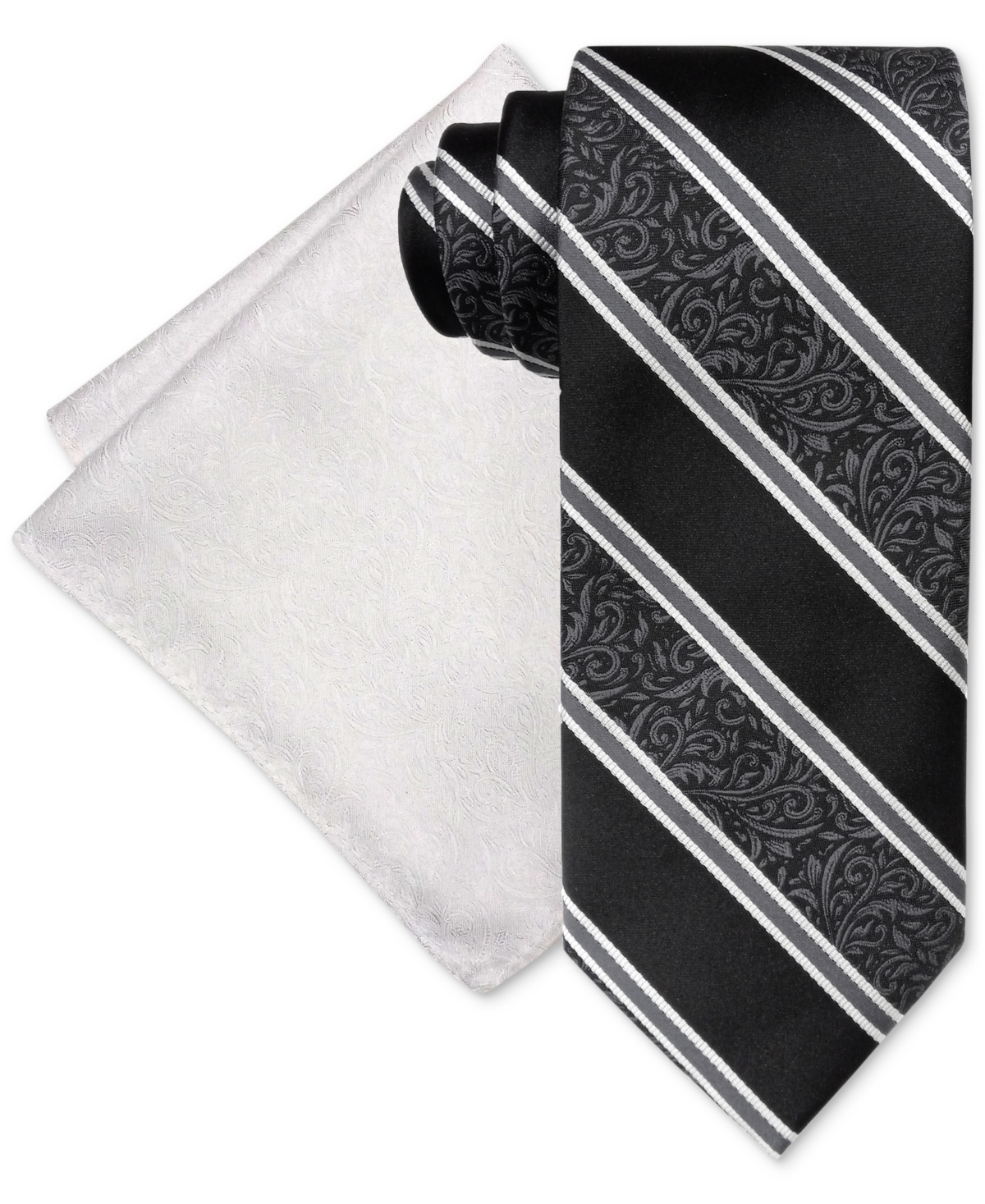 Men's Paisley Stripe Tie & Pocket Square Set - Black