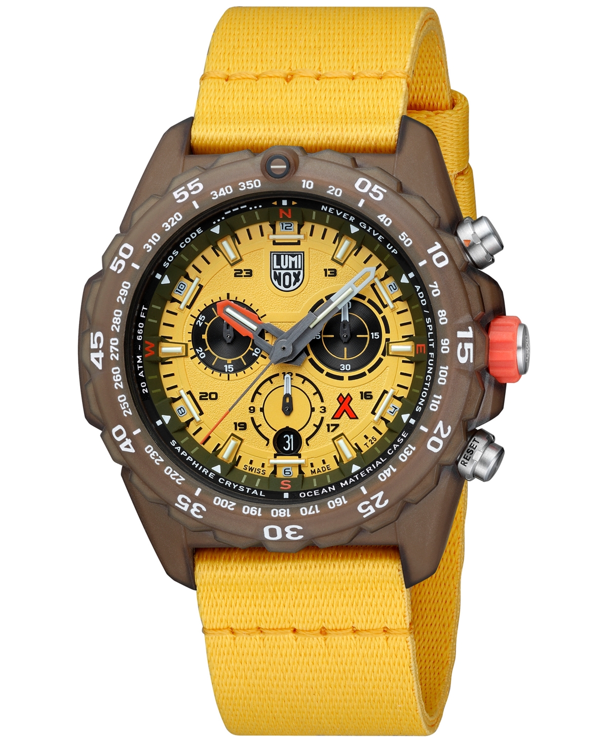 Men's Swiss Chronograph Bear Grylls Survival Eco Master Series Yellow Strap Watch 45mm