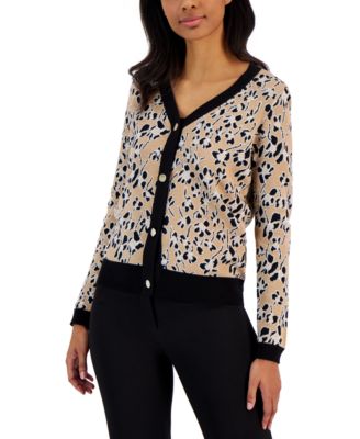 Anne Klein - Women's Solid Placket Jacquard Cardigan