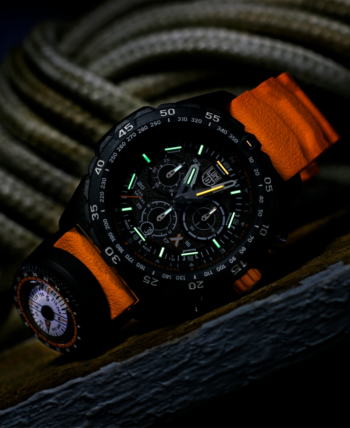Shop Luminox Men's Swiss Chronograph Bear Grylls Survival Master Series Compass Orange Rubber Strap Watch 45mm In No Color