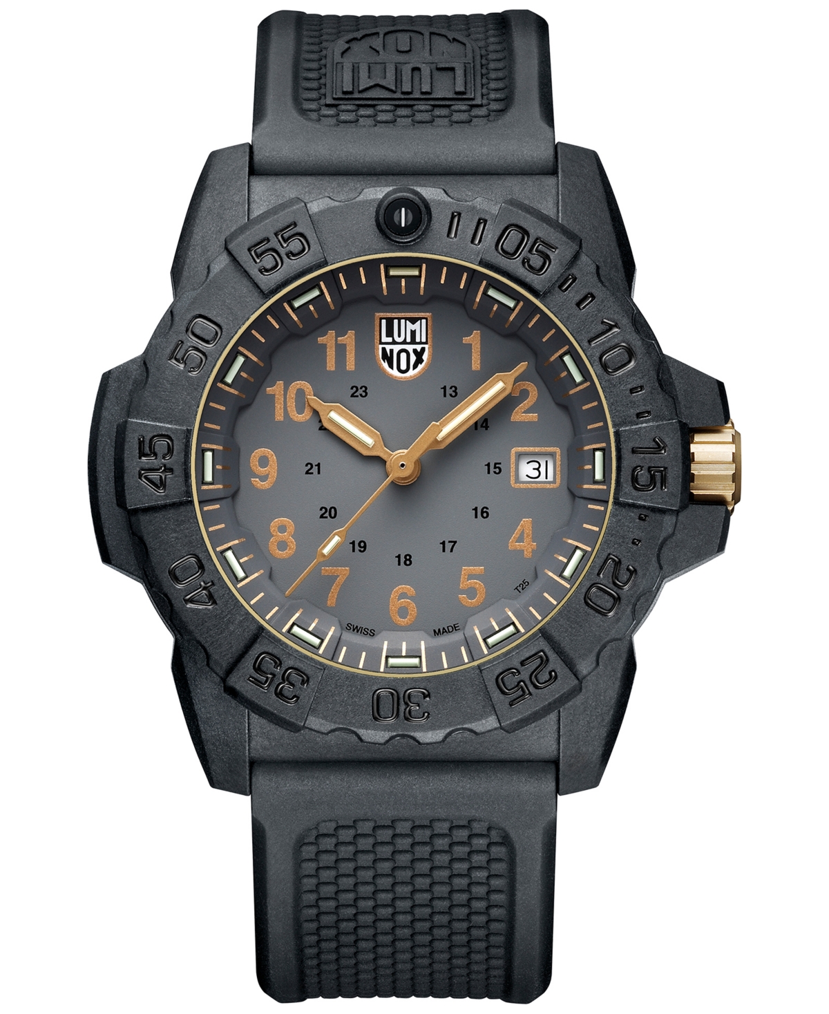 Luminox Men's Swiss Navy Seal Military Dive Gold Black Rubber Strap Watch 45mm In No Color