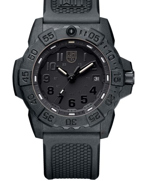 Мужские часы Luminox Swiss Navy Seal Military Dive Black Rubber Strap Watch 45mm