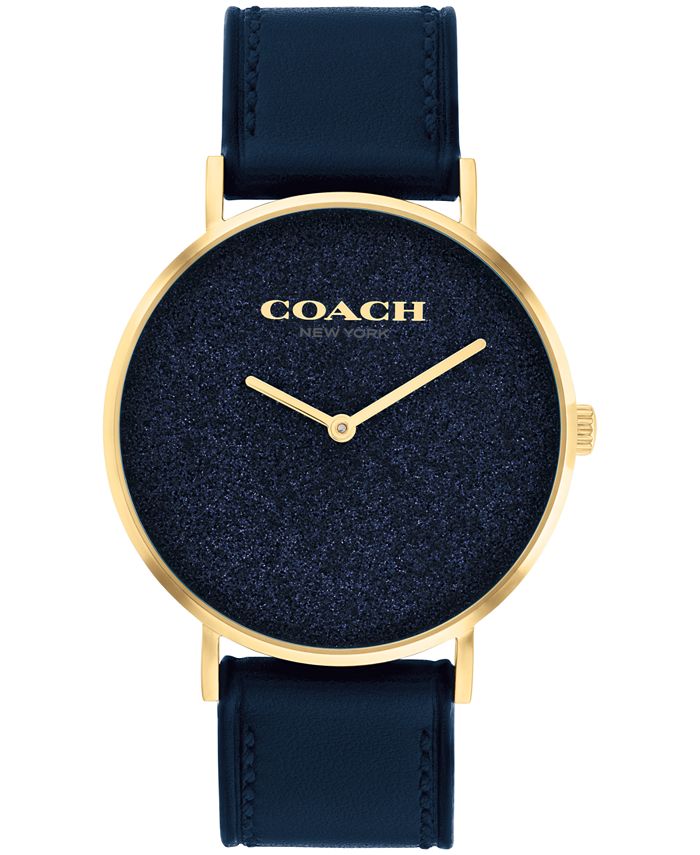 COACH Women's Perry Navy Leather Strap Watch, 36mm - Macy's