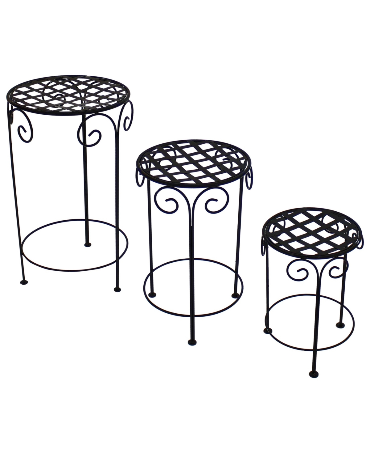 Black Iron 14 in, 19 in, 24 in Plant Stand with Scroll Design - Black