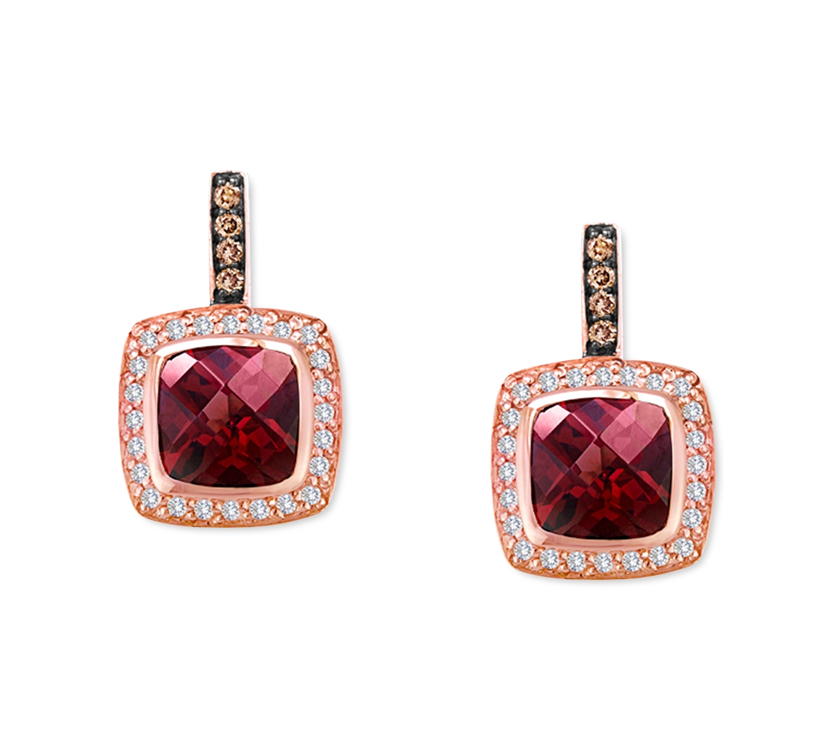 Raspberry Rhodolite (3-3/8 ct. t.w.) & Diamond (1/3 ct. t.w.) Halo Drop Earrings in 14k Rose Gold - Rhodolite