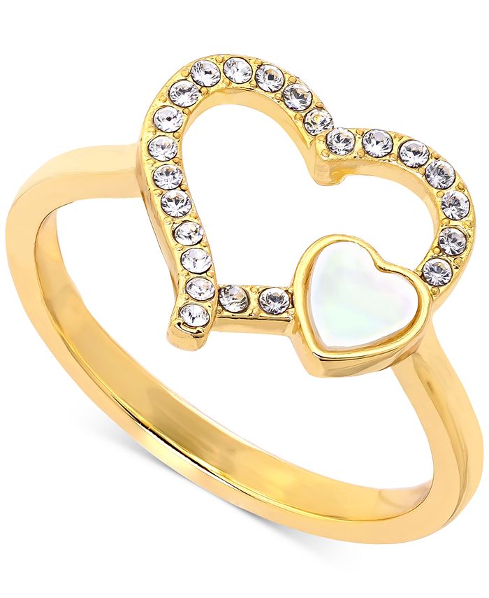 Charter Club Gold Tone Pav Mother of Pearl Double Heart Ring