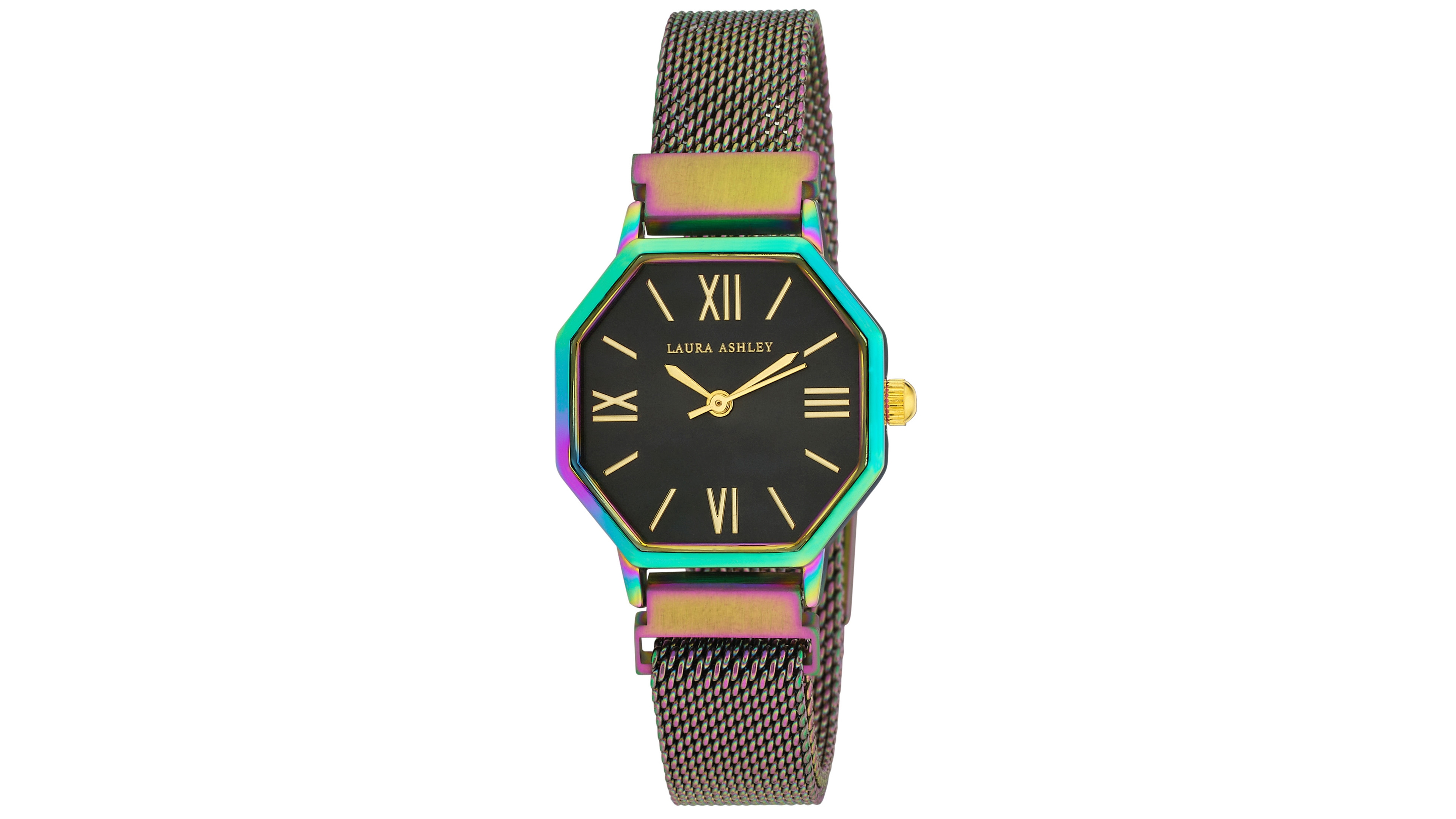 Laura Ashley Women's Octagon Oil Silk Alloy Mesh Bracelet Watch 25mm