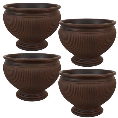 Indoor/Outdoor Patio, Garden, or Porch Weather-Resistant Double-Walled Elizabeth Ribbed Urn Flower Pot Planter - 15"