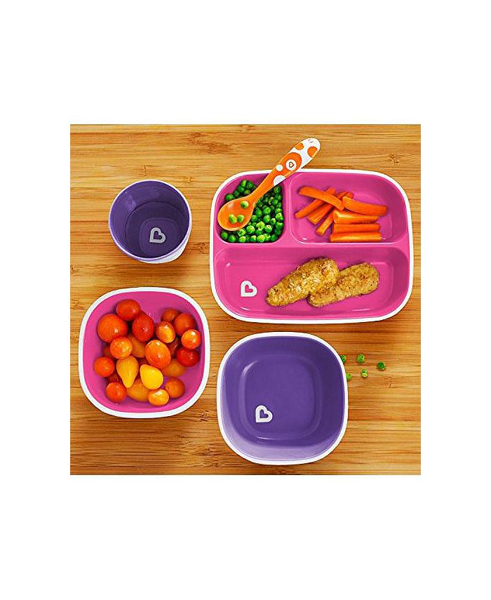 Munchkin Splash 4 Piece Toddler Divided Plate and Bowl Dining Set, Pink/Purple Macy's