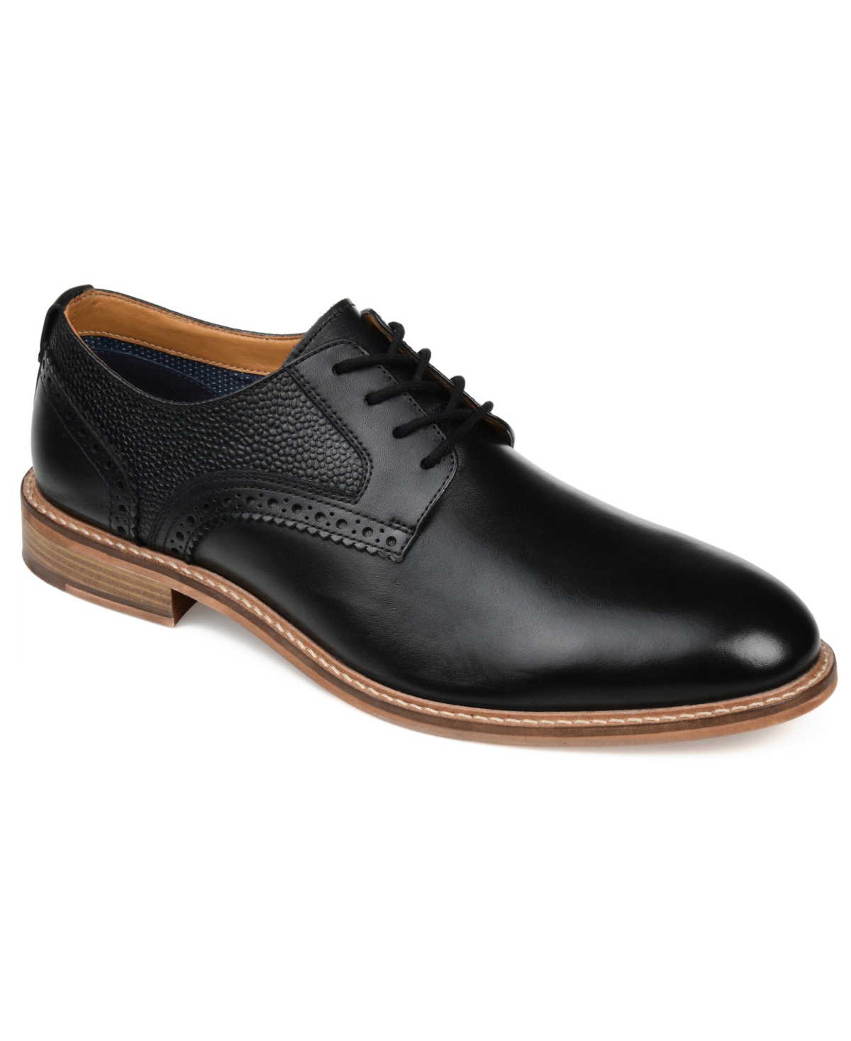 Shop Thomas & Vine Men's Clayton Wide Width Plain Toe Brogue Derby Shoe In Black