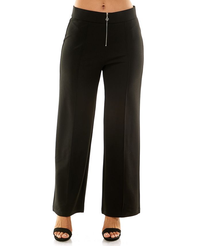 Adrienne Vittadini Women's Wide Leg Pants with Exposed Zip Front ...